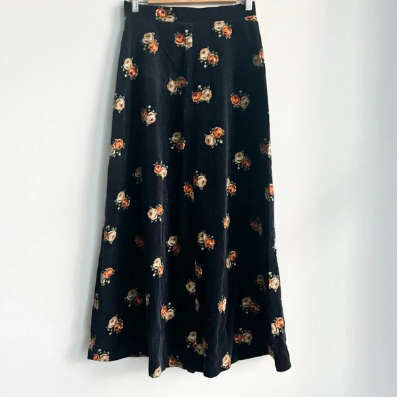 Vintage Velvet Floral A-Line Maxi Skirt M - Picture 2 of 6